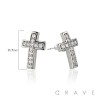 PAIR OF GEM HIP HOP MICROPAVED CROSS STUD STAINLESS STEEL PIN EARRING